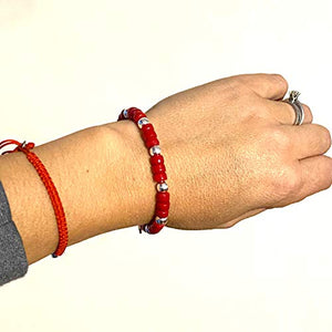 Ochrana Pulsera de 17.5 cm de Coral Rojo y hematita Plateada de 6mm con Broche magnético - Ochrana México