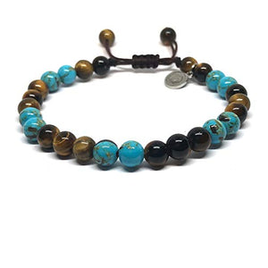 Ochrana Pulsera Ajustable de Ojo de Tigre y howlita Azul Aqua de 6mm - Ochrana México