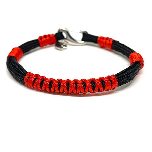 Pulsera de paracord de 20 cm color negro con rojo con broche de acero inoxidable - Ochrana México