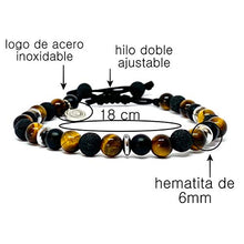 Cargar imagen en el visor de la galería, Ochrana Pulsera Ajustable con Ojo de Tigre, ágata, hematita y Piedra volcánica de 6mm - Ochrana México
