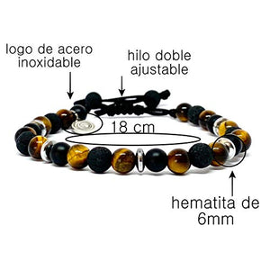 Ochrana Pulsera Ajustable con Ojo de Tigre, ágata, hematita y Piedra volcánica de 6mm - Ochrana México