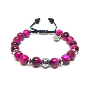 Ochrana Pulsera Ajustable con Ojo de Tigre Rosa y hematita Plateada de 8mm - Ochrana México