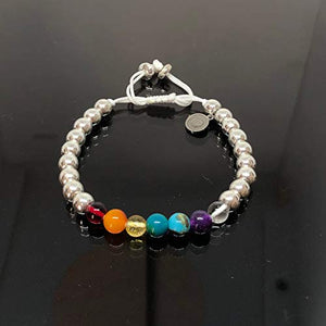 Pulsera Ajustable de los 7 Chakras con hematita Plateada de 6mm - Ochrana México