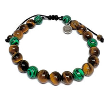 Cargar imagen en el visor de la galería, OCHRANA Pulsera ajustable de ojo de tigre con malaquita verde de 8mm
