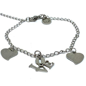 Pulsera Ajustable de Acero Inoxidable con dijes de corazón y Love - Ochrana México