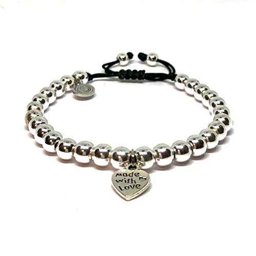 Pulsera Ajustable de hematita Plateada con Dije de corazón de 6mm - Ochrana México