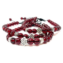 Cargar imagen en el visor de la galería, OCHRANA Pulsera ajustable de cristal rojo y plata tibetana y nudo chino de 6mm
