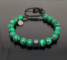 Cargar imagen en el visor de la galería, Ochrana Pulsera Ajustable de malaquita Verde y hematita de 8mm
