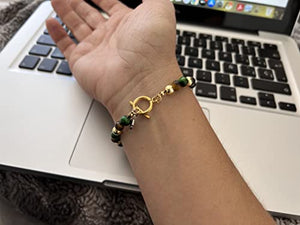 OCHRANA Pulsera de 17.5 cm de ojo de tigre verde y amarillo con hematita dorada de 6mm