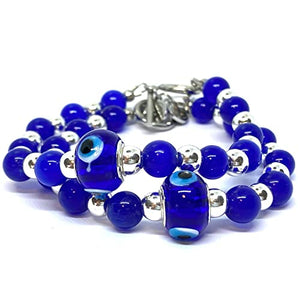 OCHRANA Pulsera de ágata azul con hematita plateada y ojo turco de cristal