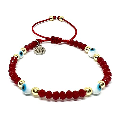 OCHRANA pulsera ajustable de cristal facetado color rojo coj ojo turco de 4mm