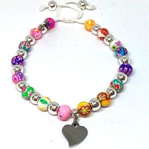 Pulsera Ajustable de hematita Plateada con Cuentas de Arcilla de 6mm y Dije de corazón - Ochrana México