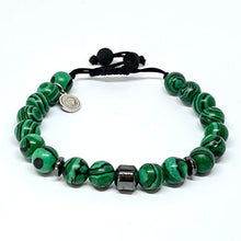 Cargar imagen en el visor de la galería, Ochrana Pulsera Ajustable de malaquita Verde y hematita de 8mm
