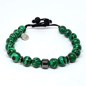 Ochrana Pulsera Ajustable de malaquita Verde y hematita de 8mm