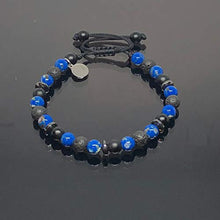 Cargar imagen en el visor de la galería, Ochrana Pulsera Ajustable de howlita Azul Profundo con ágata Negra, Piedra volcánica y hematita de 6mm - Ochrana México
