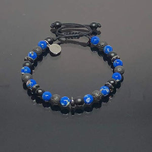 Ochrana Pulsera Ajustable de howlita Azul Profundo con ágata Negra, Piedra volcánica y hematita de 6mm - Ochrana México