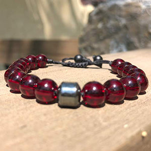 Ochrana Pulsera Ajustable de Cristal Rojo y hematita de 8mm - Ochrana México