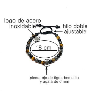 Ochrana Pulsera Ajustable con Ojo de Tigre, ágata y hematita de 6mm - Ochrana México