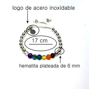 Pulsera Ajustable de los 7 Chakras con hematita Plateada de 6mm - Ochrana México