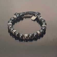 Cargar imagen en el visor de la galería, Ochrana Pulsera para Hombre Ajustable de Agata Negra Mate y hematita de 8mm
