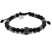 Cargar imagen en el visor de la galería, OCHRANA Pulsera ajustable de ágata negra con hematita y dije zirconia redonda negra de 6mm
