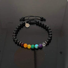 Cargar imagen en el visor de la galería, Pulsera Ajustable de los 7 Chakras con Agatha Negra de 6mm - Ochrana México
