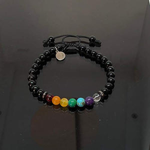 Pulsera Ajustable de los 7 Chakras con Agatha Negra de 6mm - Ochrana México