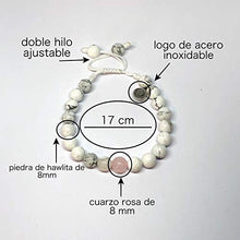 Cargar imagen en el visor de la galería, Ochrana Pulsera Ajustable de howlita Blanca y Cuarzo Rosa de 8mm
