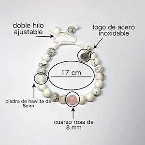 Ochrana Pulsera Ajustable de howlita Blanca y Cuarzo Rosa de 8mm