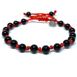 Ochrana Pulsera Ajustable de macramé roja con ágata Negra de 6mm - Ochrana México