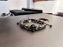 Cargar imagen en el visor de la galería, OCHRANA Pulsera ajustable de hematita con piedra de jaspe gris y calavera de acero de 8mm
