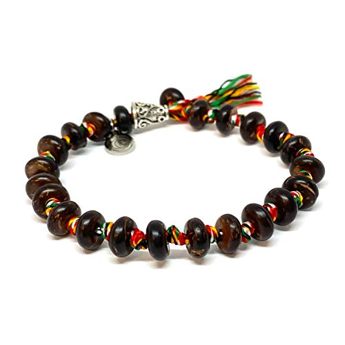 Ochrana Pulsera Budista de 18 cm de cascara de Coco con Hilo de Colores de 8mm