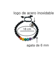 Cargar imagen en el visor de la galería, Pulsera Ajustable de los 7 Chakras con Agatha Negra de 6mm - Ochrana México
