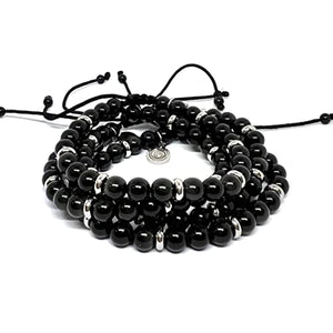 OCHRANA Pulsera ajustable de obsidiana con acero inoxidable de 8mm