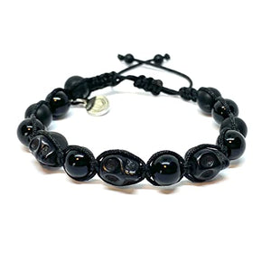 OCHRANA Pulsera ajustable de ágata negra y calavera de ágata mate de 8mm