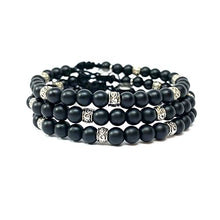 Cargar imagen en el visor de la galería, OCHRANA Pulsera ajustable de ágata negra con plata tibetana de 6mm
