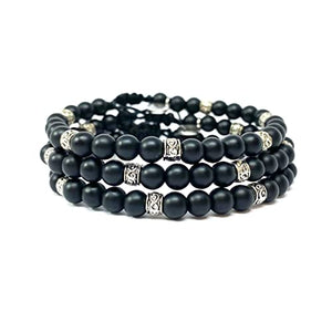 OCHRANA Pulsera ajustable de ágata negra con plata tibetana de 6mm