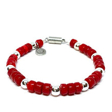 Cargar imagen en el visor de la galería, Ochrana Pulsera de 17.5 cm de Coral Rojo y hematita Plateada de 6mm con Broche magnético - Ochrana México
