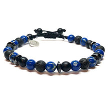 Cargar imagen en el visor de la galería, Ochrana Pulsera Ajustable de howlita Azul Profundo con ágata Negra, Piedra volcánica y hematita de 6mm - Ochrana México
