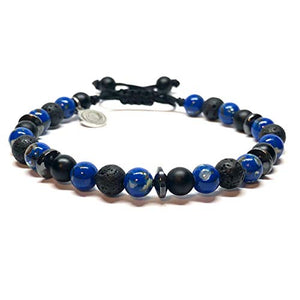 Ochrana Pulsera Ajustable de howlita Azul Profundo con ágata Negra, Piedra volcánica y hematita de 6mm - Ochrana México