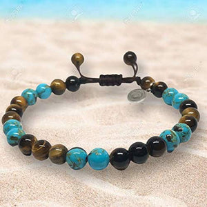 Ochrana Pulsera Ajustable de Ojo de Tigre y howlita Azul Aqua de 6mm - Ochrana México