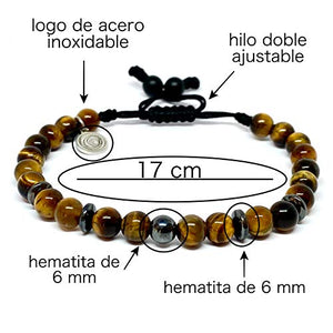 Ochrana Pulsera Ajustable con Ojo de Tigre y hematita de 6mm - Ochrana México