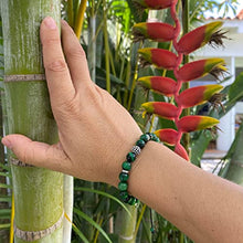 Cargar imagen en el visor de la galería, OCHRANA Pulsera ajustable de ojo de tigre verde de 8mm con dije zirconia redonda negra
