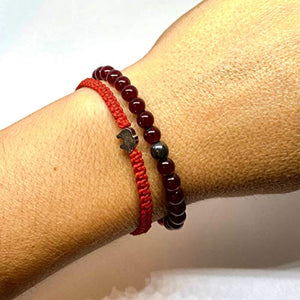 Pulsera ajustable de cristal rojo y hematita de 6mm