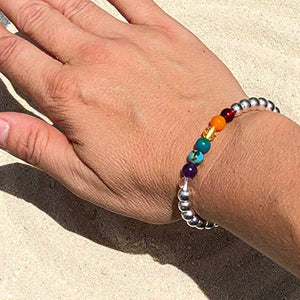 Pulsera Ajustable de los 7 Chakras con hematita Plateada de 6mm - Ochrana México