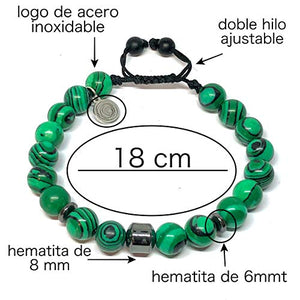 Ochrana Pulsera Ajustable de malaquita Verde y hematita de 8mm