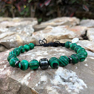 Ochrana Pulsera Ajustable de malaquita Verde y hematita de 8mm