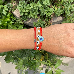 OCHRANA Pulsera ajustable de macramé roja con ojo turco