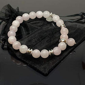 Pulsera de 18 cm con Cuarzo Rosa Mate, hematita Plateada y Dije de Corazon de 8mm - Ochrana México
