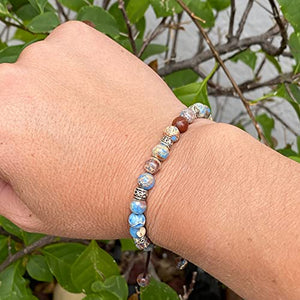 OCHRANA Pulsera ajustable de piedra de jaspe imperial sedimento azul mar de 6mm con plata tibetana